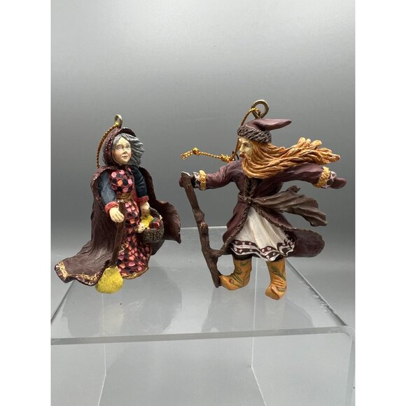 90's Vtg 2 Handcrafted Wizard & Witch Ornaments 3" Set Rodriguez & Duncan Resin - Picture 13 of 16